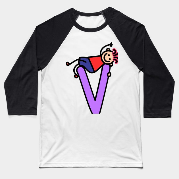 Letter V for Boys alphabet Kids Colorful Cartoon Character Baseball T-Shirt by funwithletters